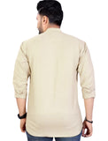 Bhuvikoo Men's Slim Fit Full Sleeve Cotton Beige Color Short Kurta