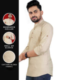 Bhuvikoo Men's Slim Fit Full Sleeve Cotton Beige Color Short Kurta