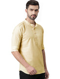 Bhuvikoo Men's Slim Fit Full Sleeve Cotton Beige Color Short Kurta