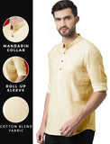 Bhuvikoo Men's Slim Fit Full Sleeve Cotton Beige Color Short Kurta