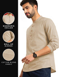 Bhuvikoo Men's Slim Fit Full Sleeve Cotton Beige Color Short Kurta