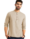 Bhuvikoo Men's Slim Fit Full Sleeve Cotton Beige Color Short Kurta