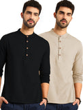 Bhuvikoo Men's Slim Fit Full Sleeve Cotton Beige Color Short Kurta