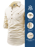 Bhuvikoo Men's Slim Fit Spread Collar Cotton Beige Color Short Kurta
