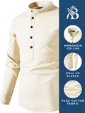 Bhuvikoo Men's Slim Fit Full Sleeve Cotton Beige Color Short Kurta