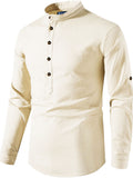 Bhuvikoo Men's Slim Fit Full Sleeve Cotton Beige Color Short Kurta