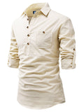 Bhuvikoo Men's Slim Fit Spread Collar Cotton Beige Color Short Kurta