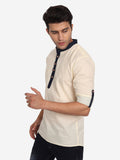 Men Slim Fit Contrast Collar Kurta