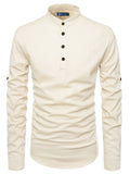 Bhuvikoo Men's Slim Fit Full Sleeve Cotton Beige Color Short Kurta