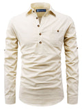 Bhuvikoo Men's Slim Fit Spread Collar Cotton Beige Color Short Kurta