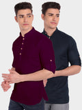 Mens Casual Slim Fit Full Sleeve Cotton Kurta (Pack 2)