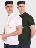 Mens Casual Half Sleeve Slim Fit Kurta (Pack 2)