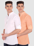 Mens Casual ZIP Style Full Sleeve Cotton Kurta (Pack 2)