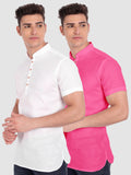 Mens Casual Slim Fit Half Sleeve Cotton Kurta (Pack 2)