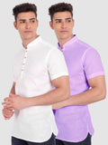 Mens Casual Slim Fit Half Sleeve Cotton Kurta (Pack 2)